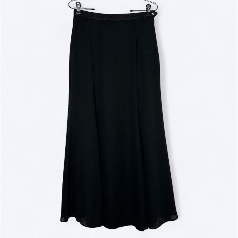 Vintage Quattro A Line Maxi Skirt Size 12 Black Chiffon Flowy‎ 90s Party Witchy